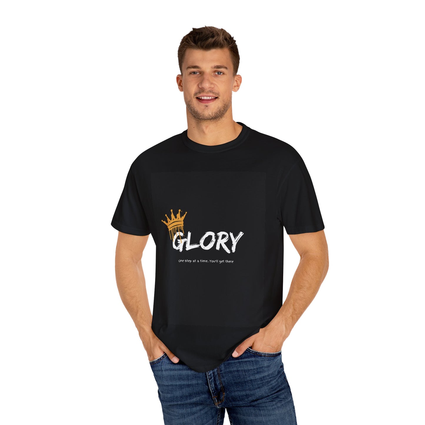 Motivational Garment-Dyed T-Shirt with 'GLORY' Print