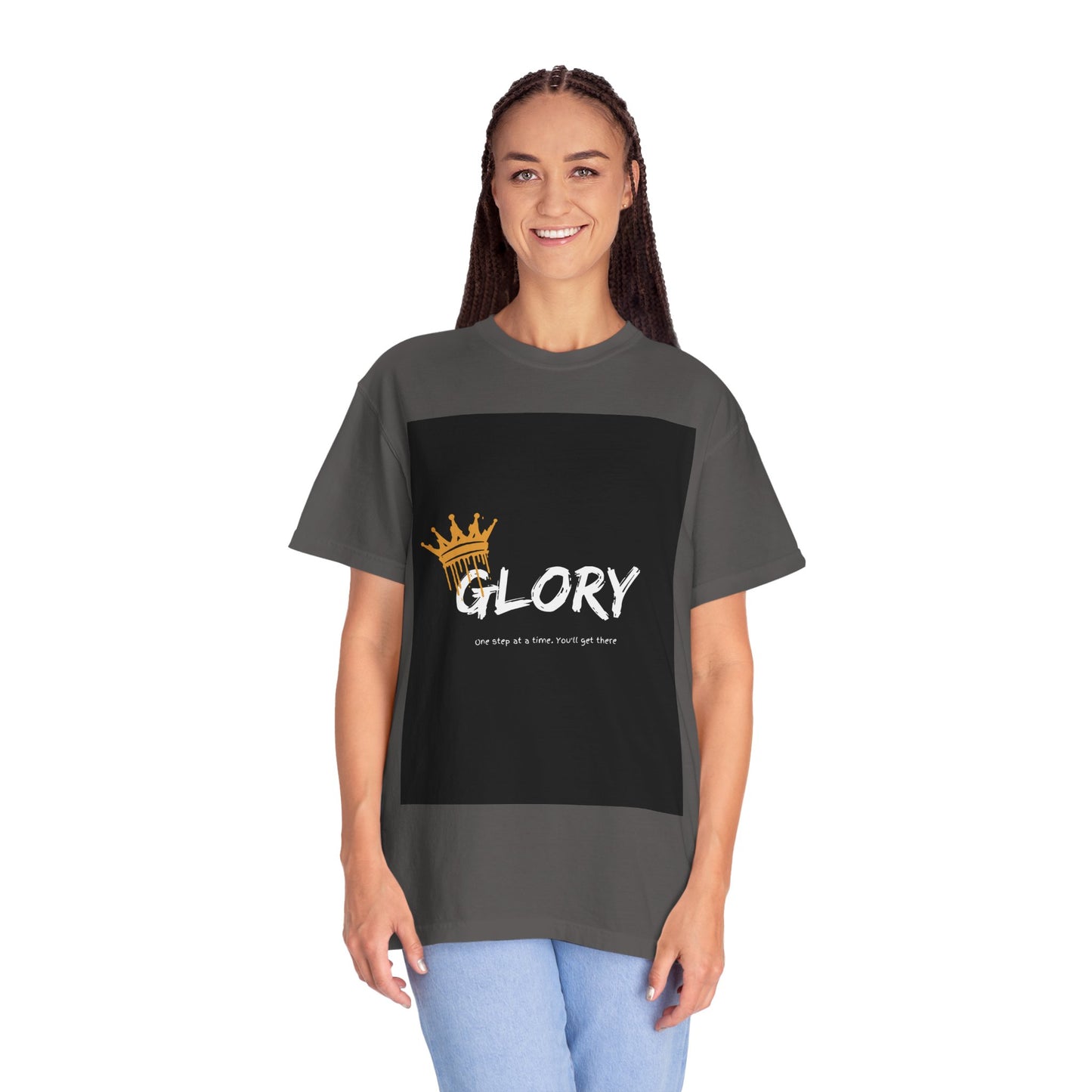 Motivational Garment-Dyed T-Shirt with 'GLORY' Print