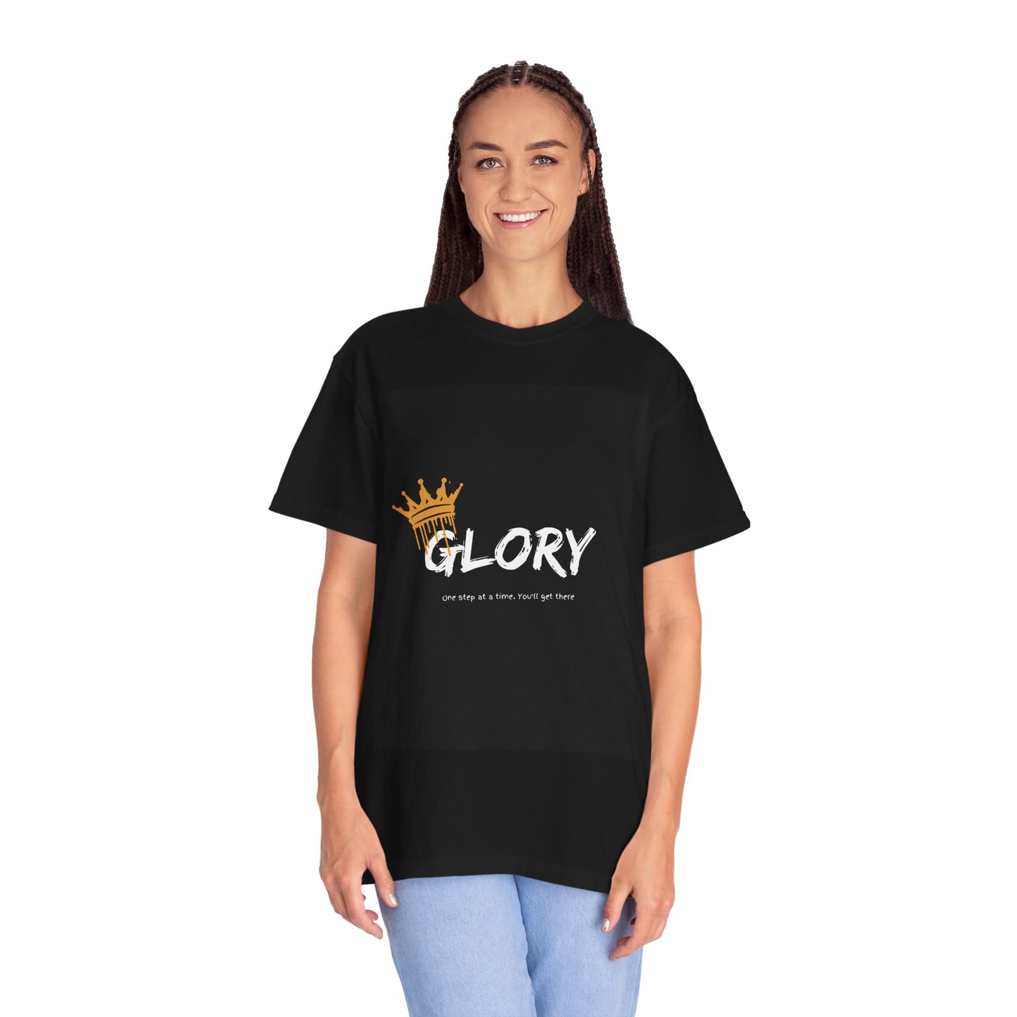 Motivational Garment-Dyed T-Shirt with 'GLORY' Print