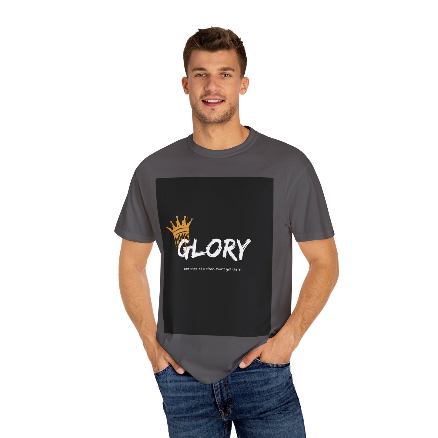 Motivational Garment-Dyed T-Shirt with 'GLORY' Print